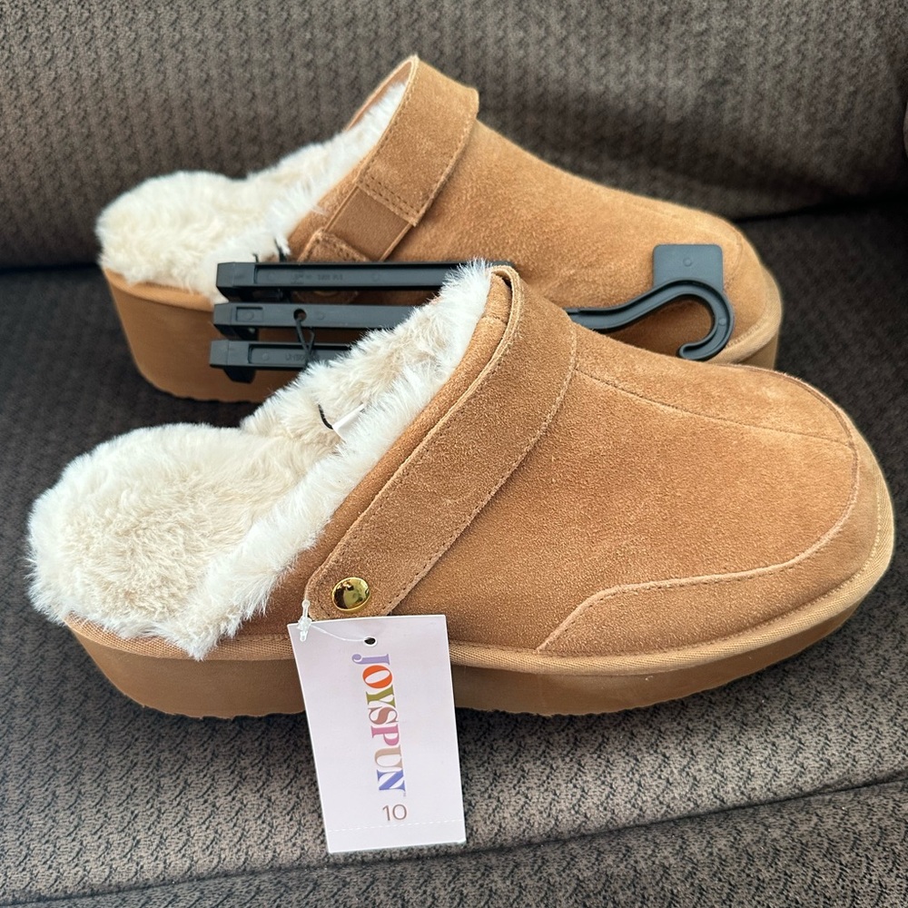 NWTS Joyspun Faux Suede Platform Clogs with Faux Fur Lining Sz 9,10,11